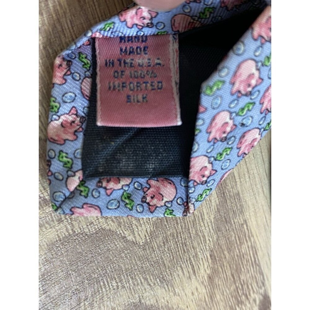 Vineyard Vines PIGGY BANK Blue Silk Pig Money Pastel Tie made in USA - Picture 7 of 7